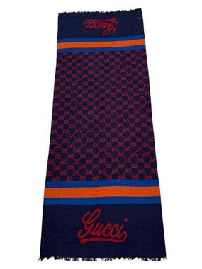 Authentic Gucci Scarf Cashmere Soie Multicolor Unisex Muffler Italy Sz 68 x 27